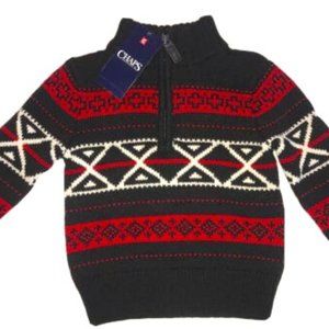 Chaps Sweater Boys 1/4 Zipper Shirt Black Red Pattern Christmas Top 2T New